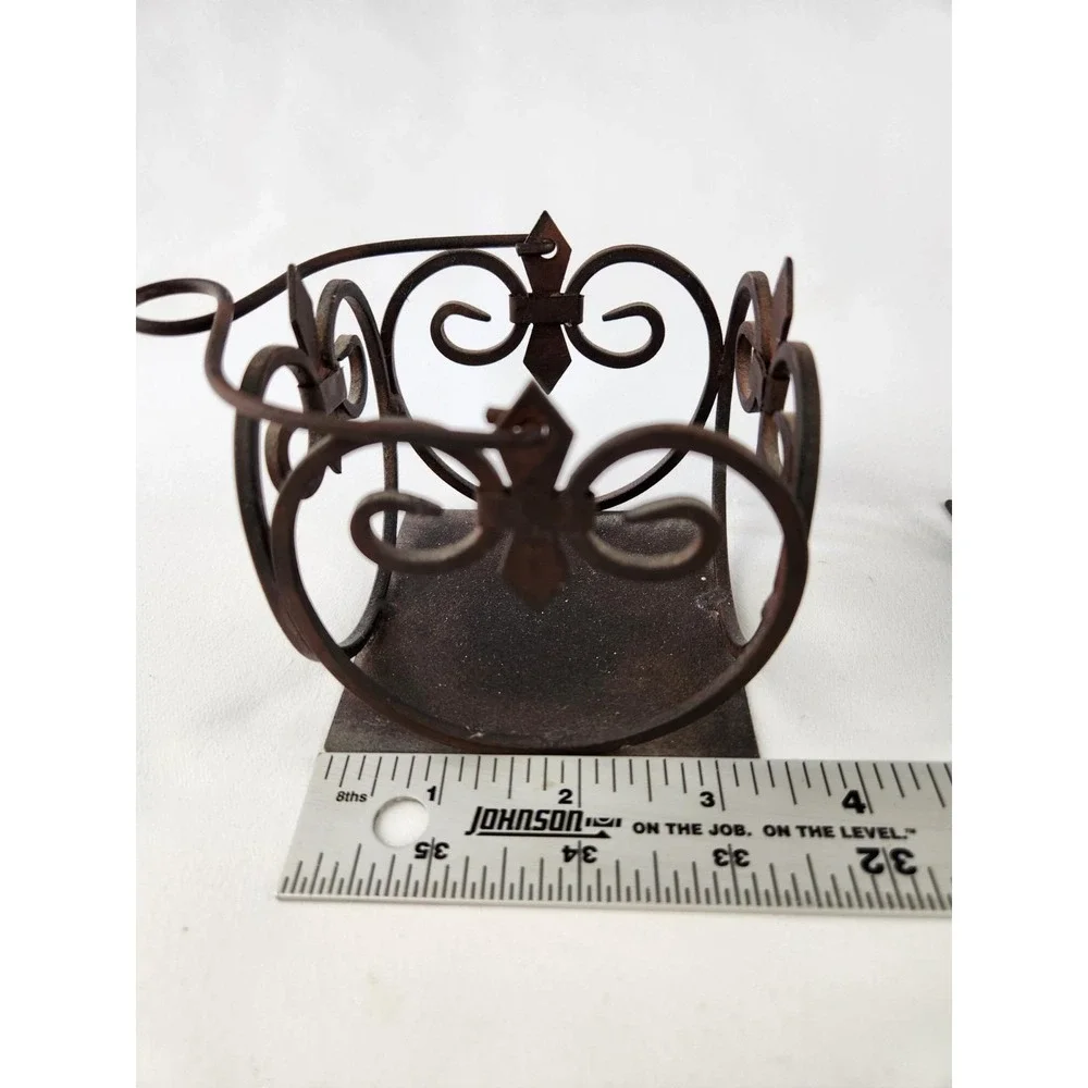 Set Home Interiors Wrought Iron Candle Pillar Holders Votive Bronze Fleur Basket